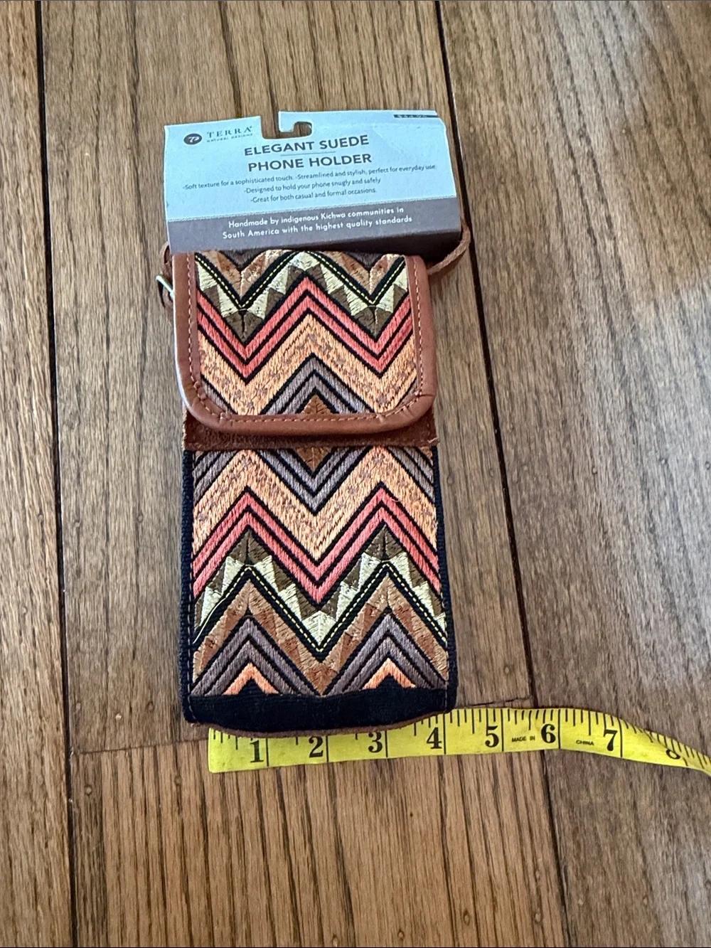 Terra Elegant Suede Phone Holder - Brown Chevron